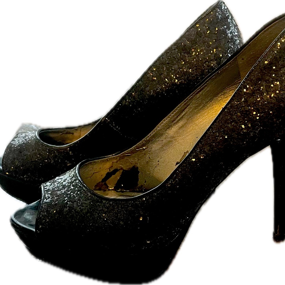Black sparkle 4” party platform stiletto Heel shoes size 8.5